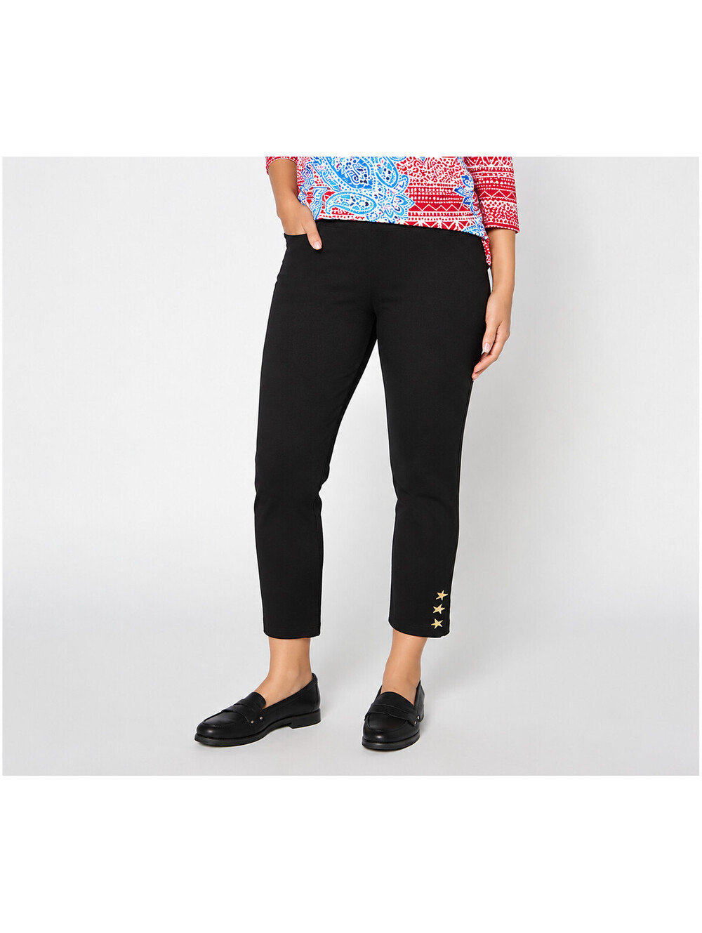 Belle Beach by Kim Gravel Regular Ponte Starfish Cropped Pants Black, Size 16